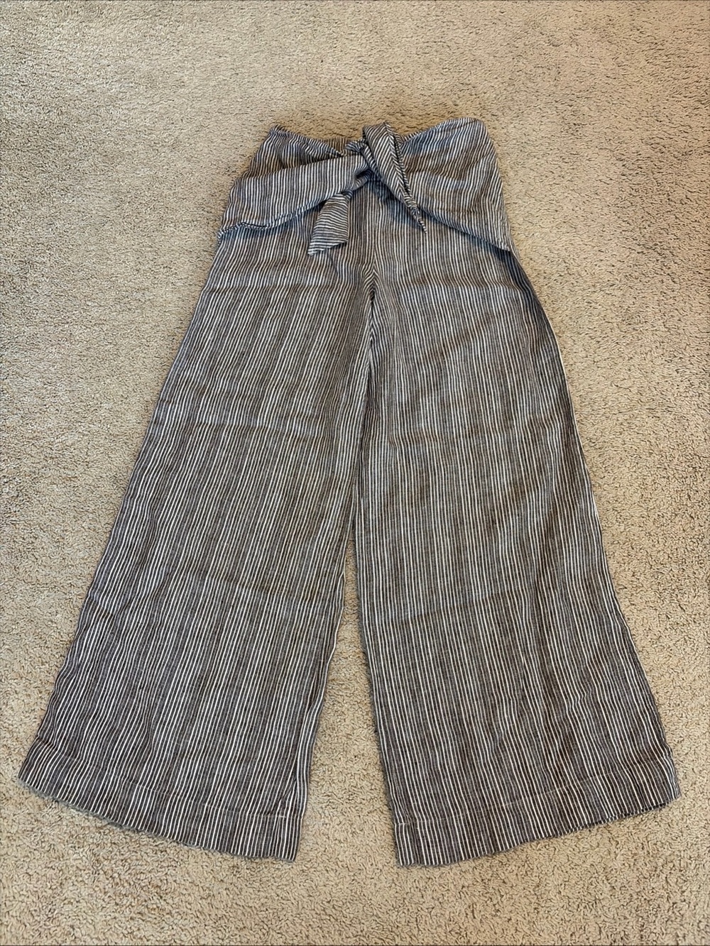Anthropologie 9-H15 STCL Brown White Striped 100% Linen Wide Leg Pants Size XS P